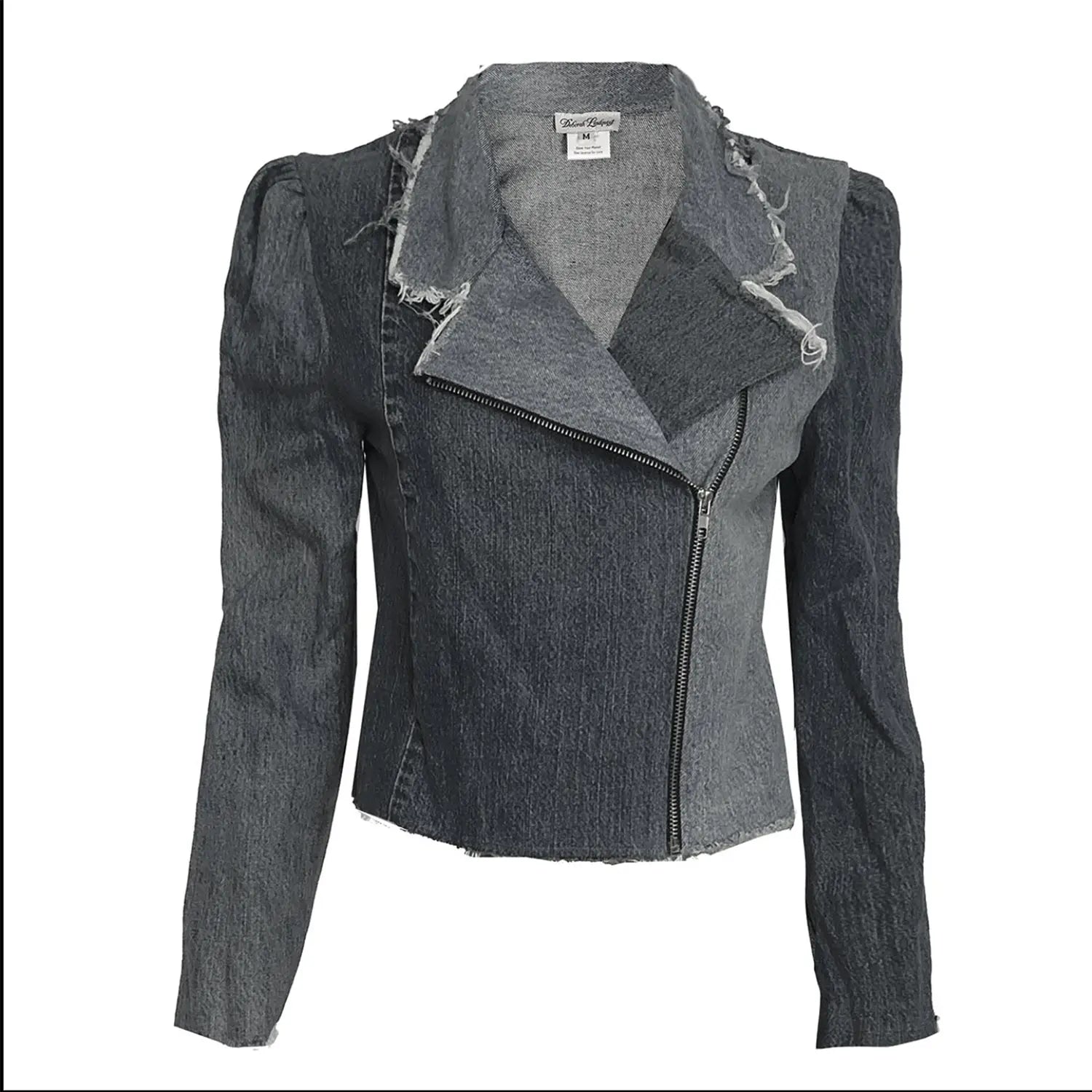 Angie Convertible Collar Moto Jacket -Distressed Black