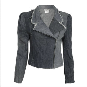 Angie Convertible Collar Moto Jacket -Distressed Black