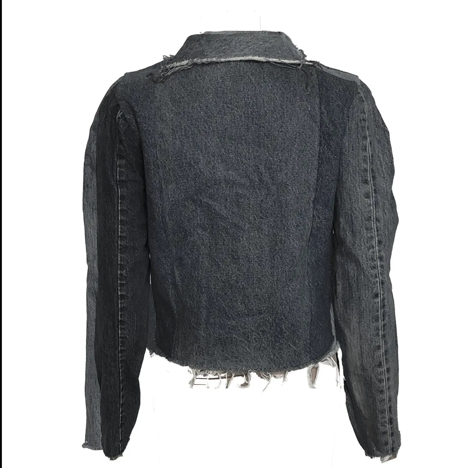 Angie Convertible Collar Moto Jacket -Distressed Black