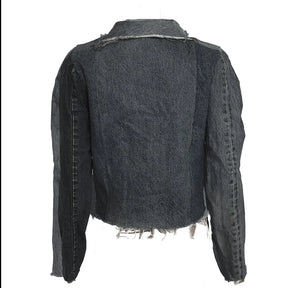 Angie Convertible Collar Moto Jacket -Distressed Black