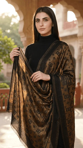 Black & Gold Pashmina Zari blend stole Gift Box with Jewellery – Luxury Wedding & Festive Hamper