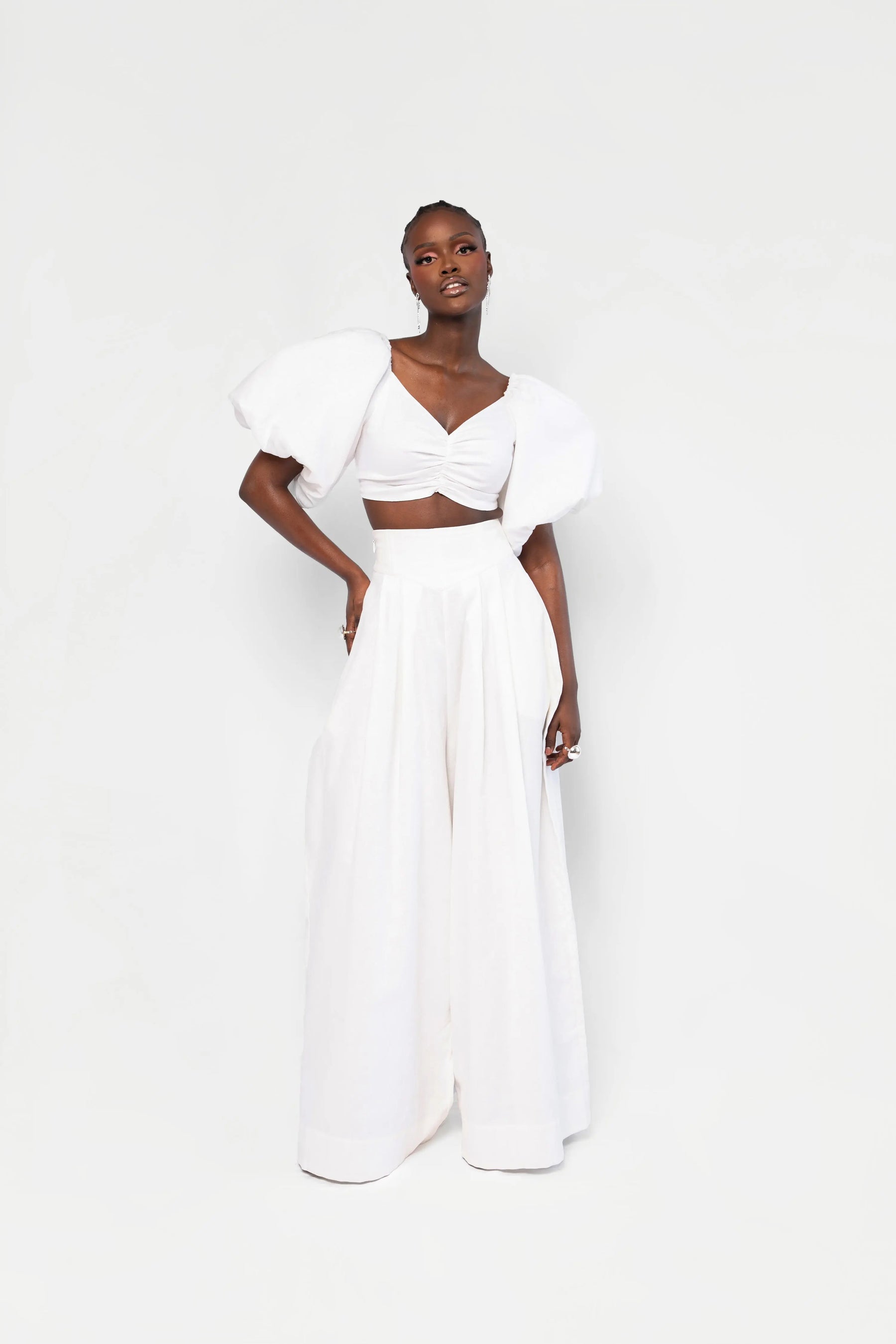 Linen KIARA Wide Leg Pants in White