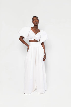 Linen KIARA Wide Leg Pants in White