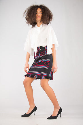 SENTIMENTO, Black High waist pencil skirt with fringes