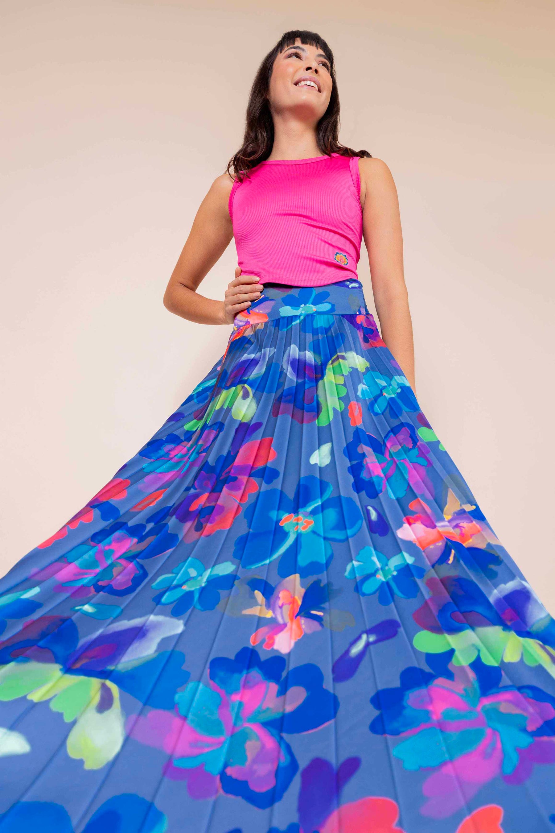 Free Pleated Satin Skirt