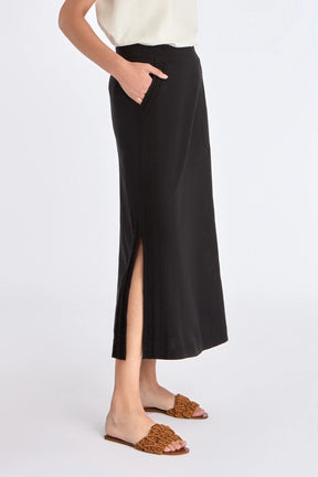 Indigo Straight Linen Blend Skirt | Black