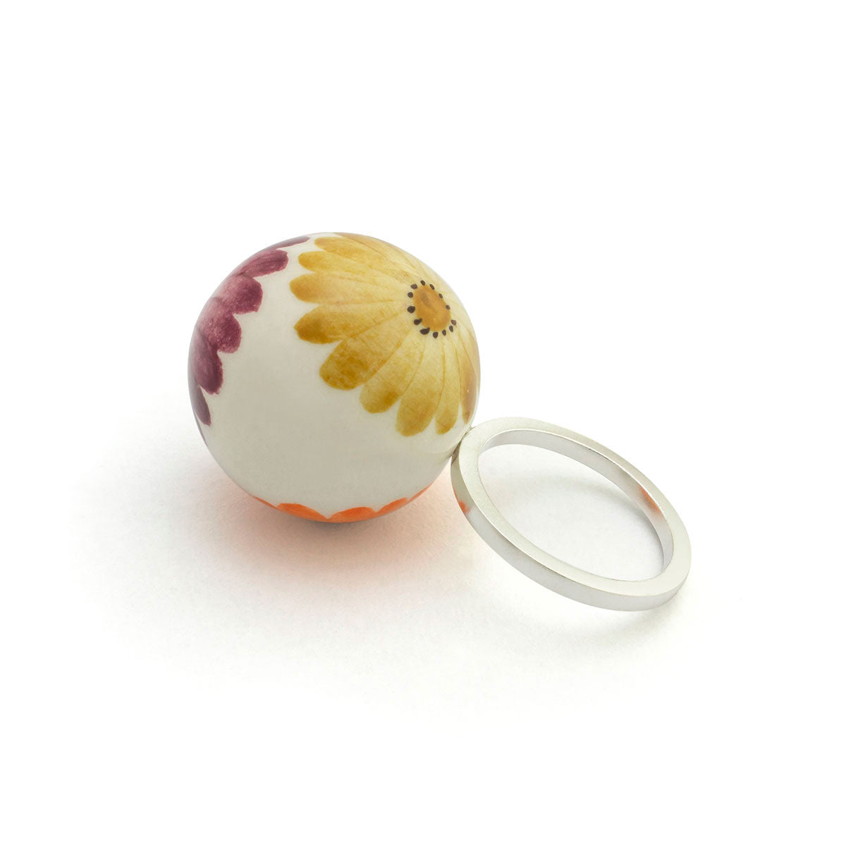 CARMEN Hand-Painted Ceramic Sphere Ring with Sterling Silver Band
