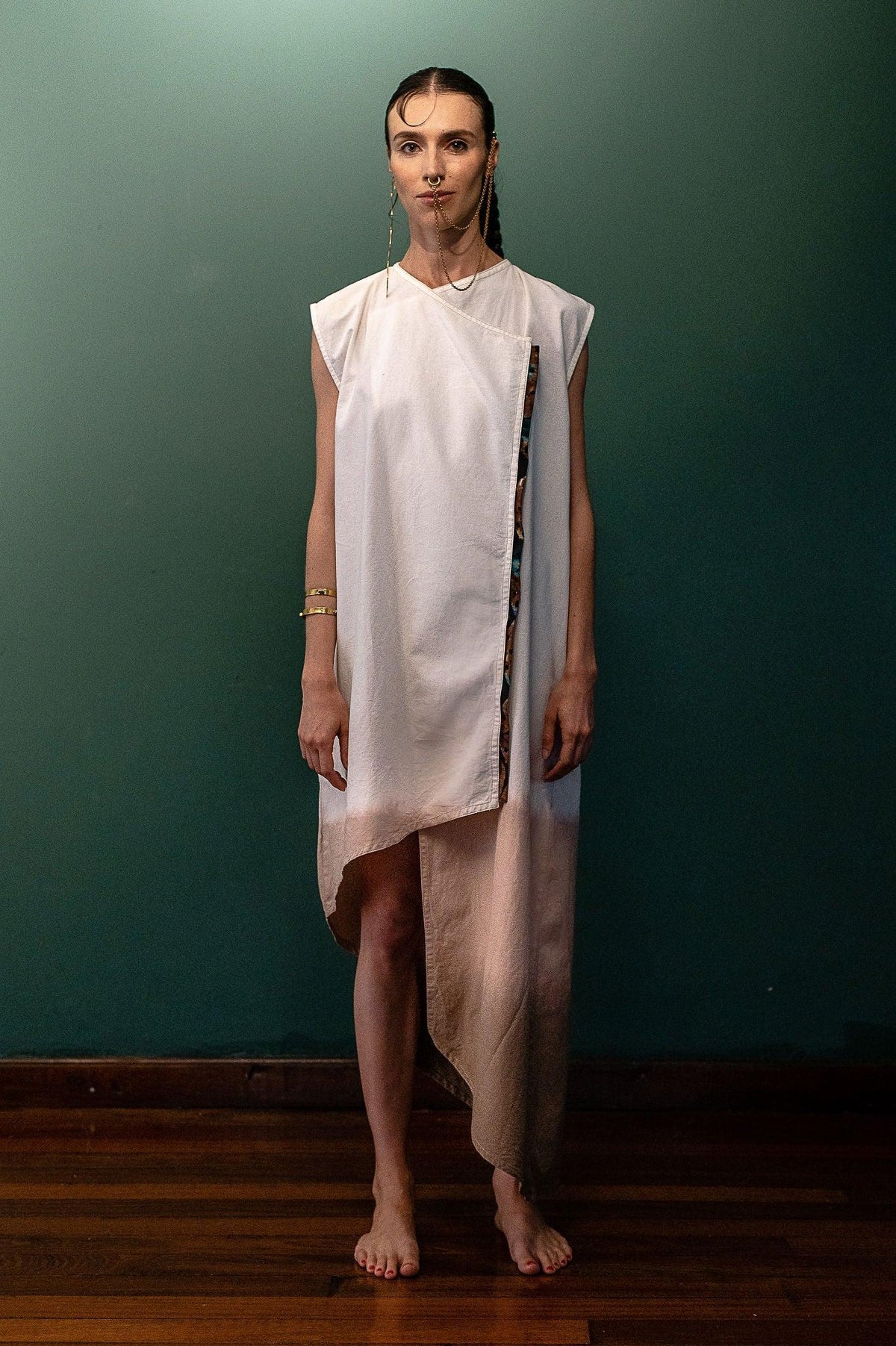 Earth Draped Asymmetric Dress Set