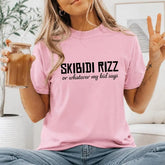 Skibidi Rizz Or Whatever My Kid Says Funny Mom Typography Graphic T-Shirt | Light Pink Gen Alpha Slang Cotton Tee