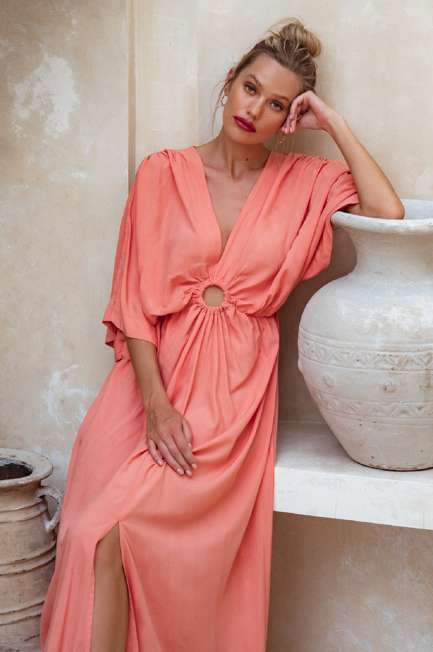 Elena Bohemian Gown Dress - Peach