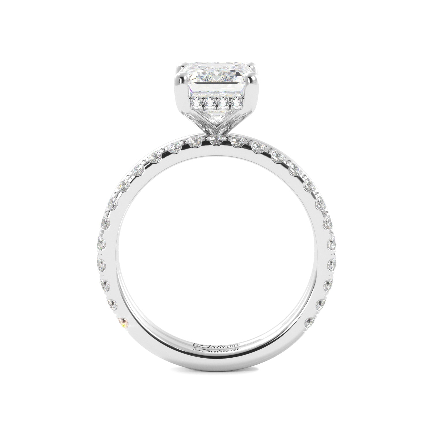 Emerald Cut Solitaire with Hidden Halo Engagement Ring Set