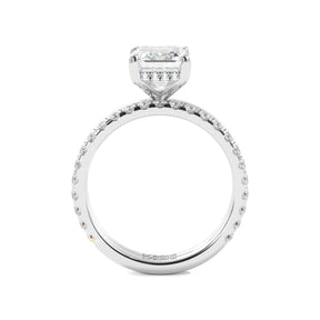 Emerald Cut Solitaire with Hidden Halo Engagement Ring Set