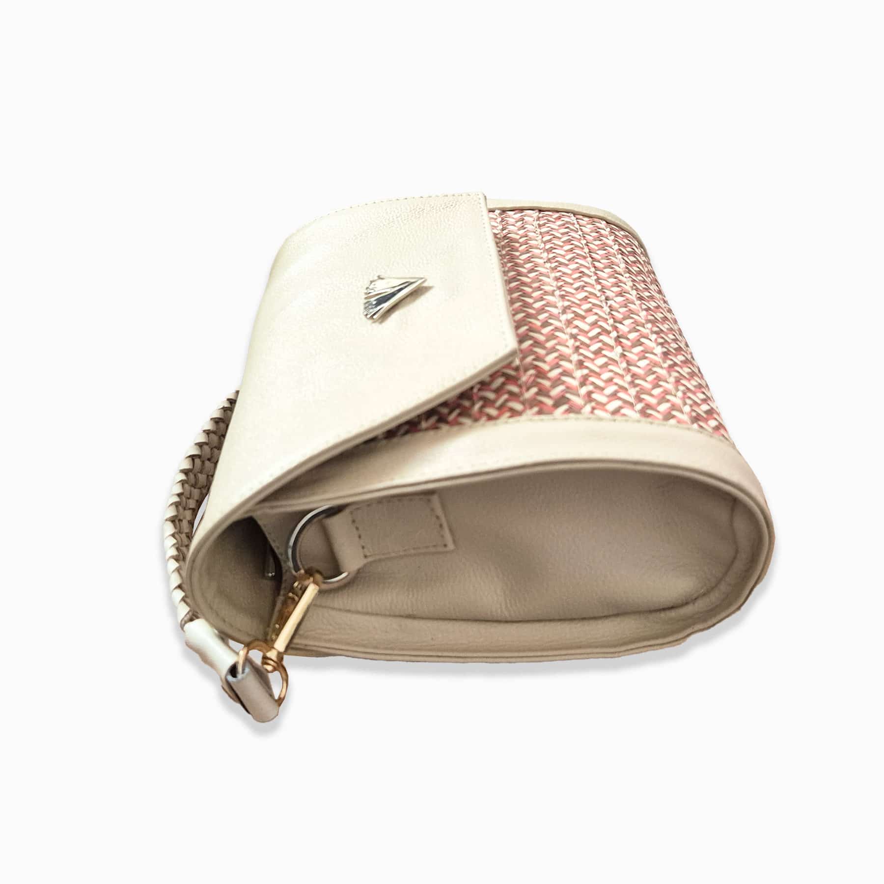 Beige Vija Leather Crossbody Curvo Bag