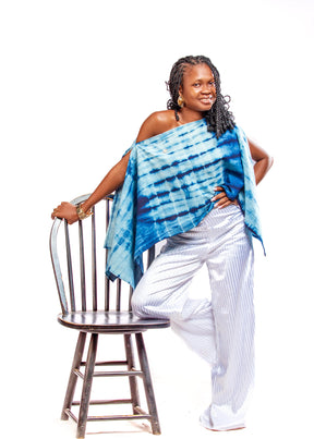 Asymmetric Indigo Adire Cape Top