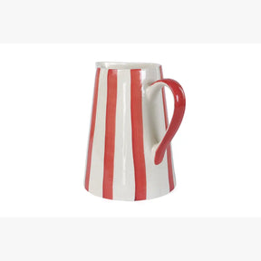 Ceramic Stripe Pitcher, Red- 8.25 x 8.25 x 8 Inches