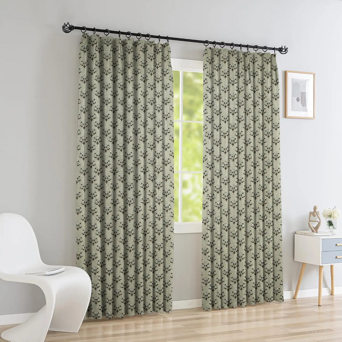 Designer Print Duck Canvas Window Curtain - Betal Leaf