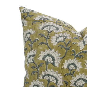 Floral Hand Block Printed Design Viscose Linen Pillow Cover - Rajnigandha