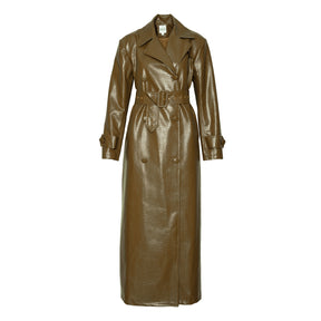 ONO Faux Leather Trench jacket in Olive