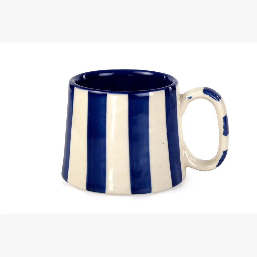 Ceramic Stripe  Coffee cup- Dark Blue  220ml (Set of 2)