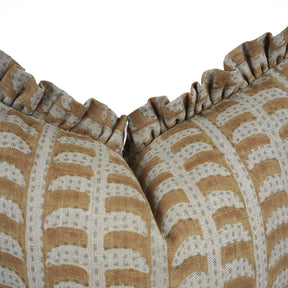 Boho Block Print Brown Thick Linen Frill Cushion Cover - Garud