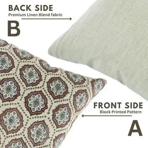 Bohemian Block Print Linen Blend Pillow Cover - Charkha