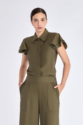 Clark Ruffle Sleeve Blouse | Olive