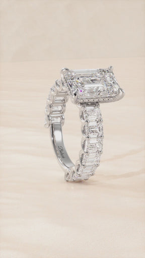 Emerald Cut Engagement Ring with Emerald Cut Side Diamonds