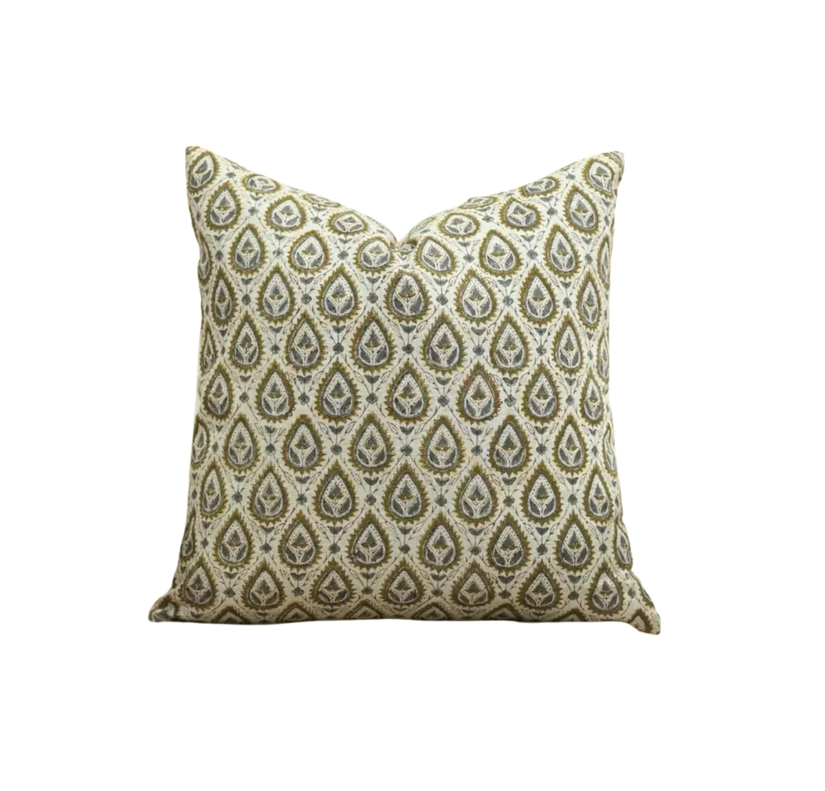 Natural Handmade Block Print Viscose Linen Pillow Cover - Pan Patti