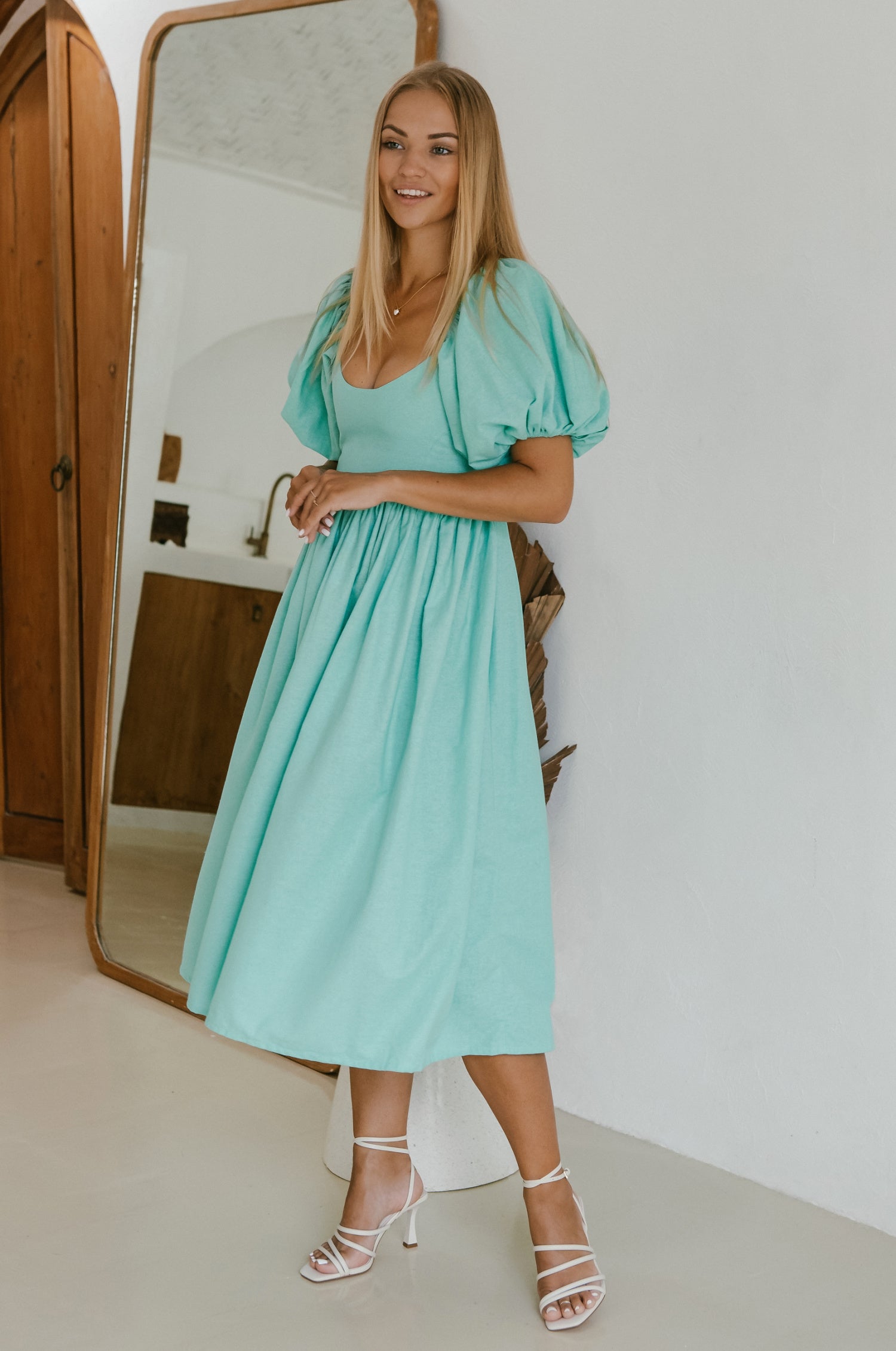 Cherie Puff Sleeve Midi Dress - Tosca