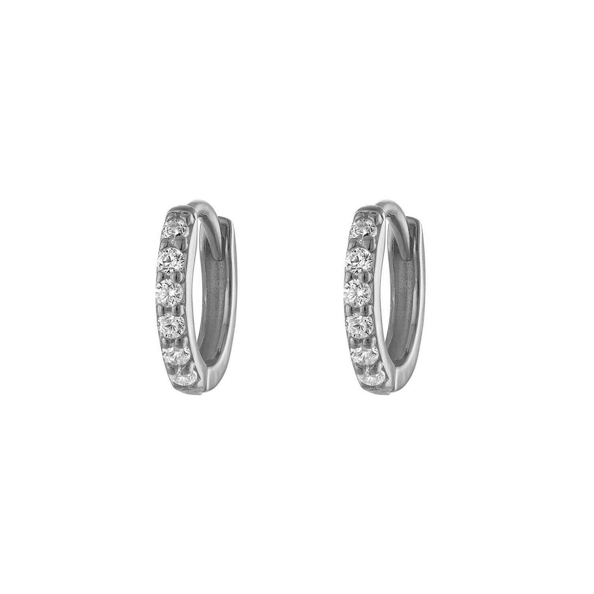 Silver Pavé Seven Mm Huggie Hoop Earring