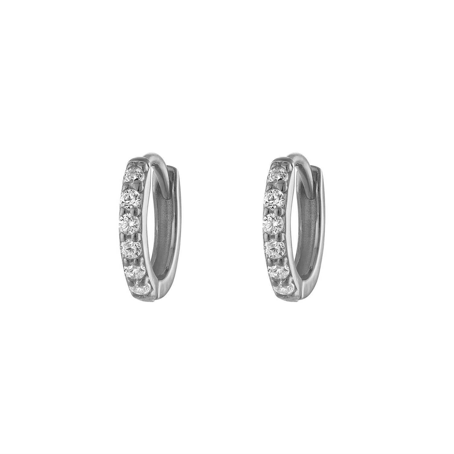 Silver Pavé Seven Mm Huggie Hoop Earring