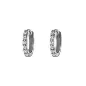 Silver Pavé Seven Mm Huggie Hoop Earring