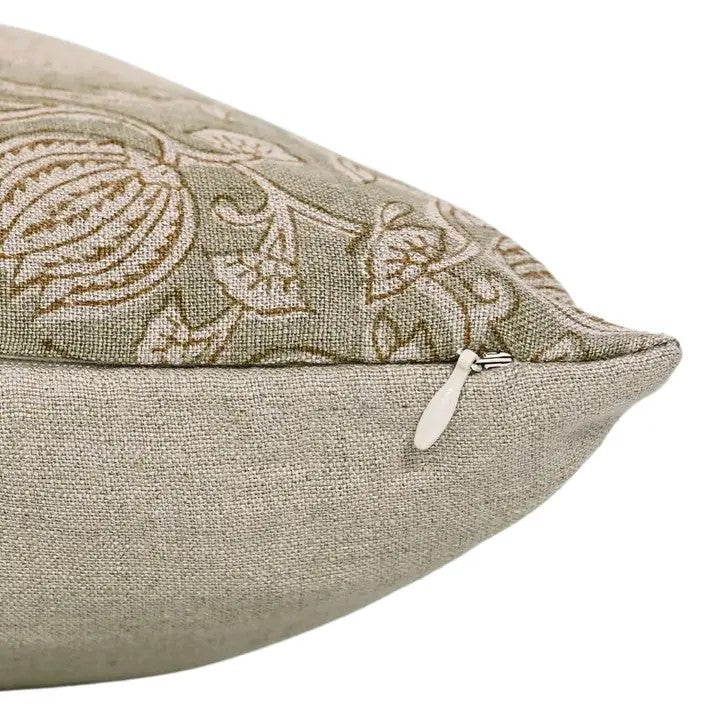 Floral Hand-Carved Unique Hand Block Printed Pure Linen Pillow Cover- 6 Kamal