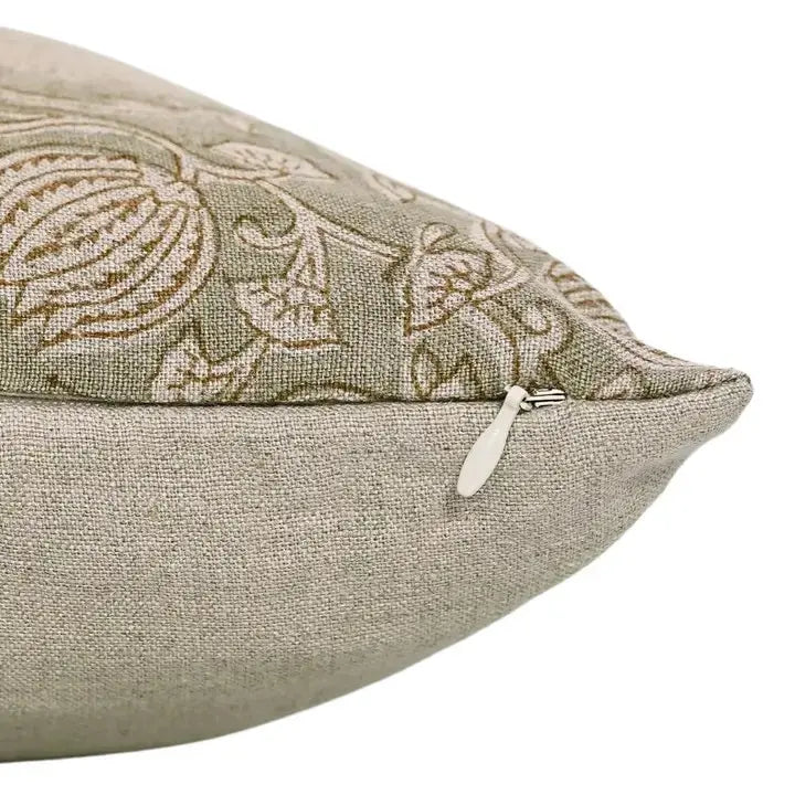 Floral Hand-Carved Unique Hand Block Printed Pure Linen Pillow Cover- 6 Kamal
