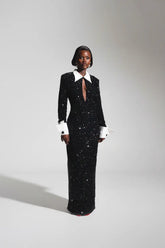 Kali Keyhole Sequin Maxi Dress In Onyx