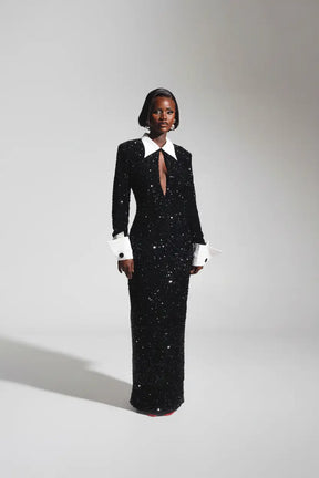 Kali Keyhole Sequin Maxi Dress In Onyx