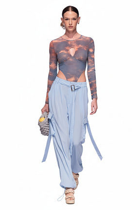 Sunset Mesh Bodysuit + Ocean Breeze Chiffon Pant Set