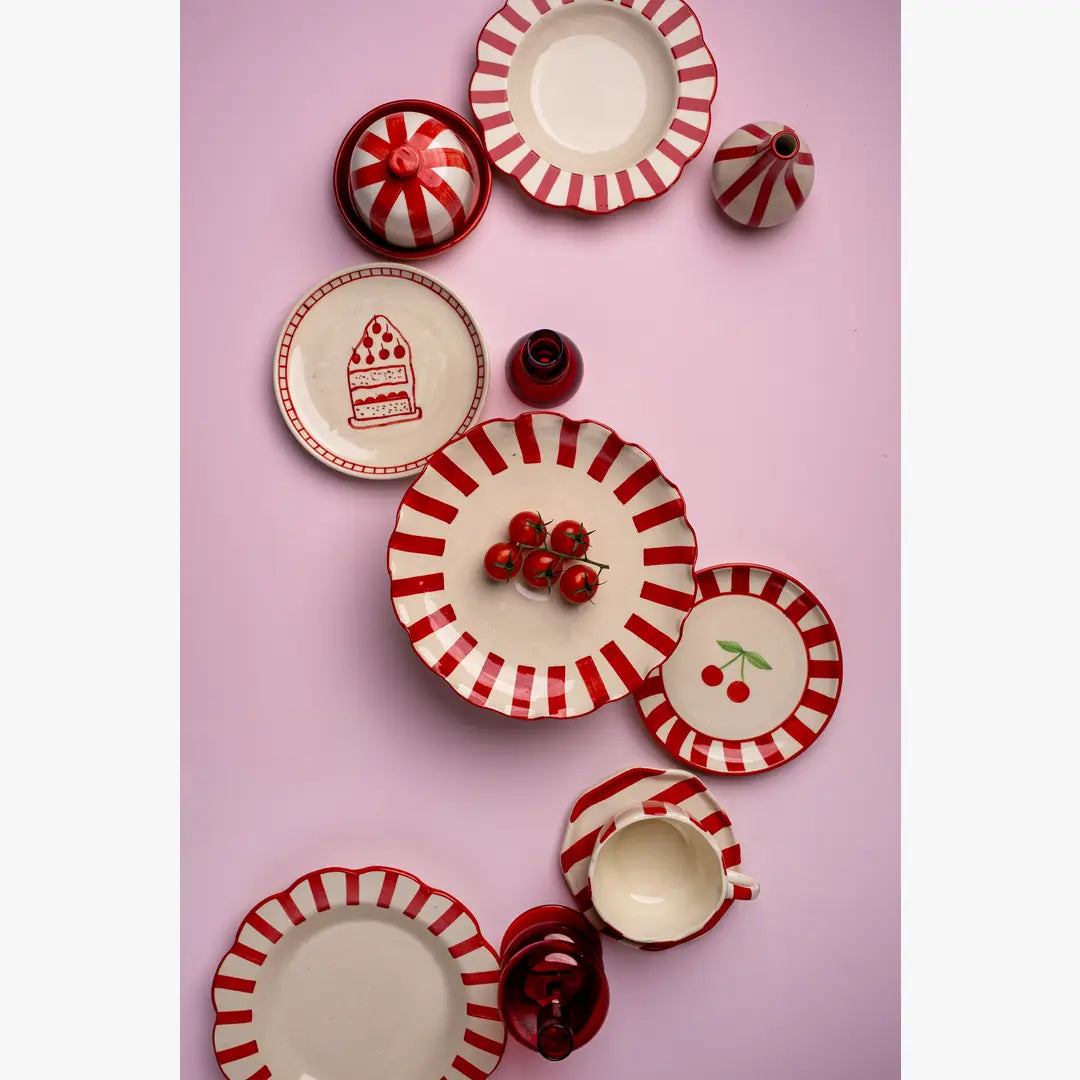 Ceramic Celebration Dessert Plate - Red, 7 Inches (Set of 2)