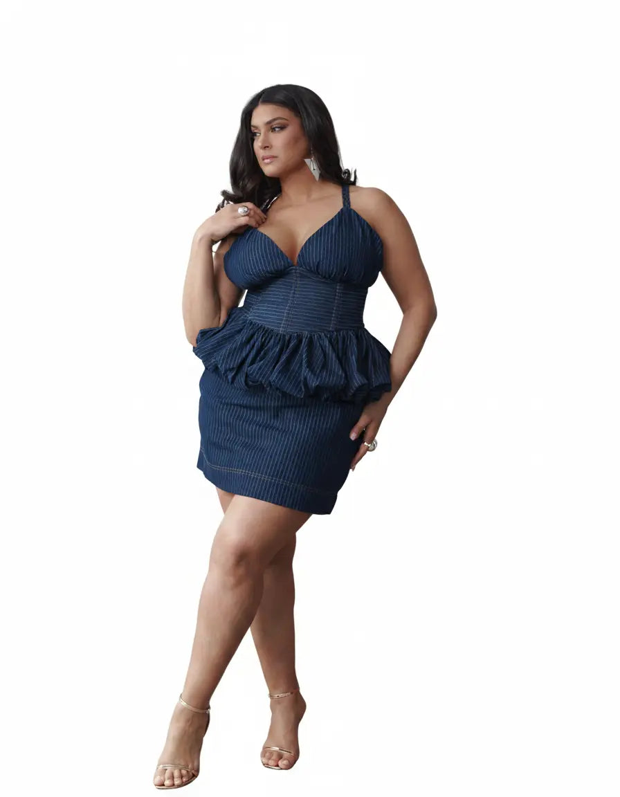 Denim Pinstripe ONA Mini Skirt
