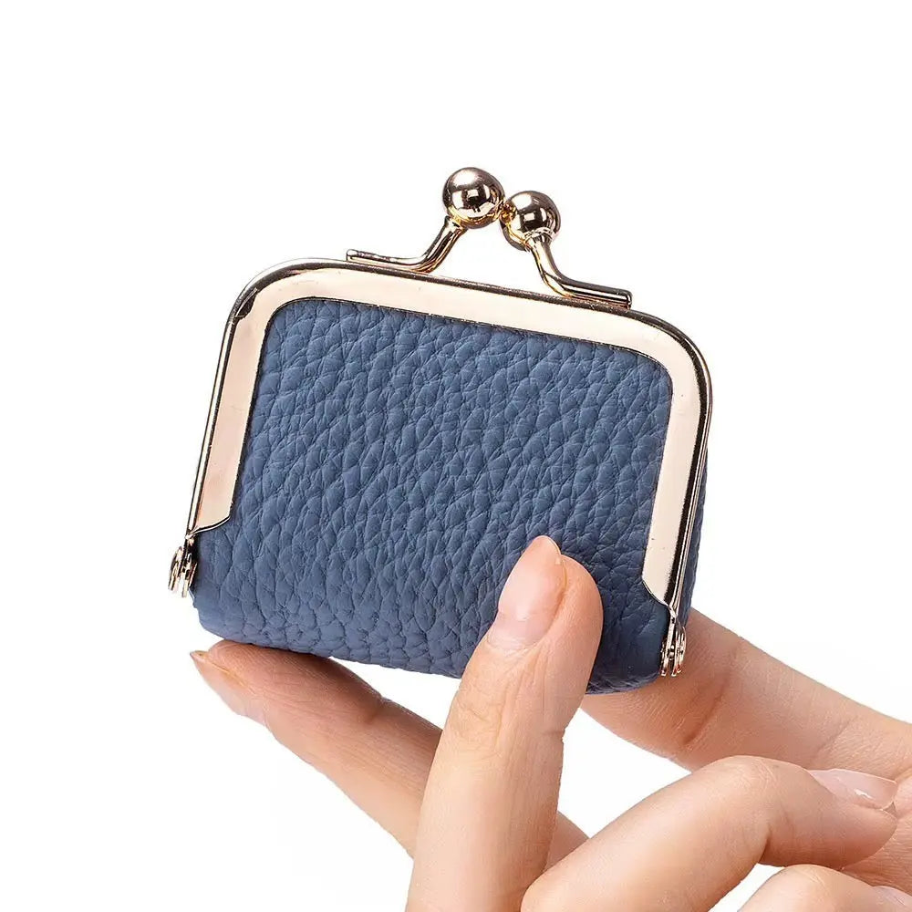 Luxury Genuine Leather Mini Kiss-Lock Coin Purse