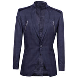 Gray checkered blazer with synthetic trim and zippers