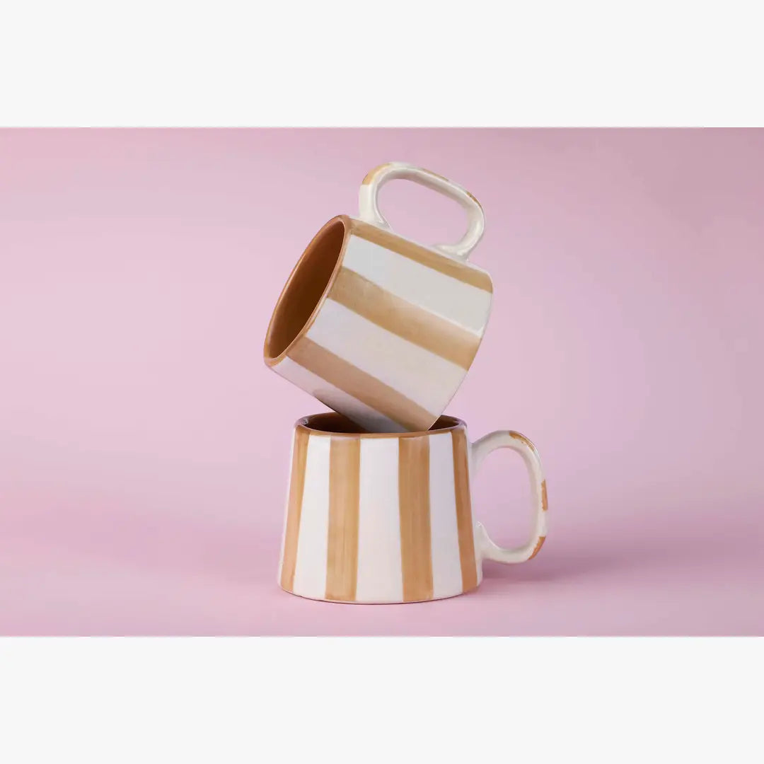 Ceramic Brown Stripe  Coffee cup- 220ml (Set of 2)
