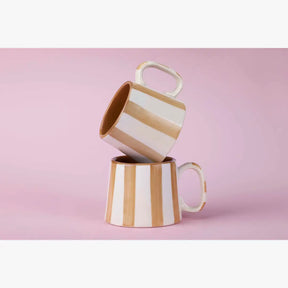 Ceramic Brown Stripe  Coffee cup- 220ml (Set of 2)