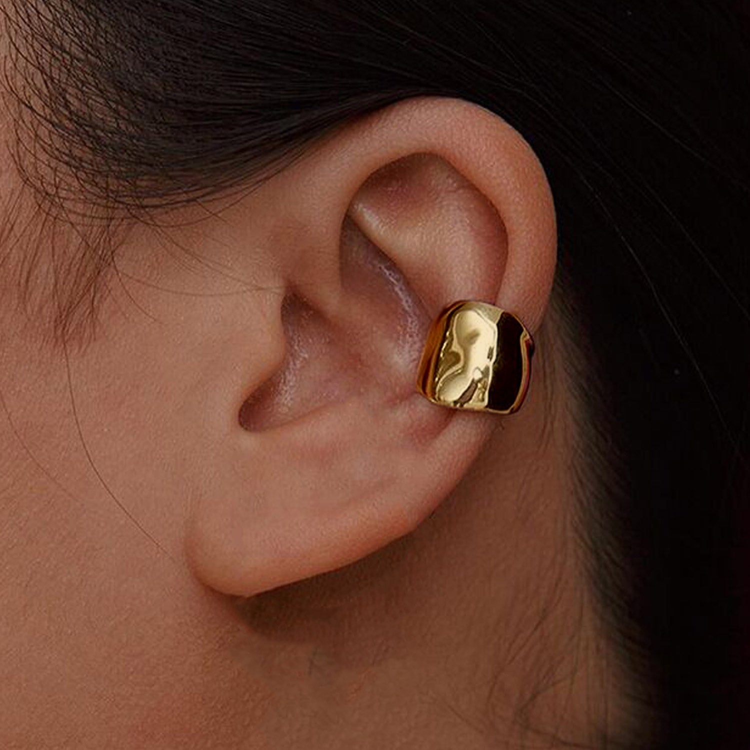 Gold Ear Cuff Statement Moon Earring