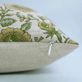 Decorative Hand-Block Printed Design Pure Linen Pillow Cover - Sunflower