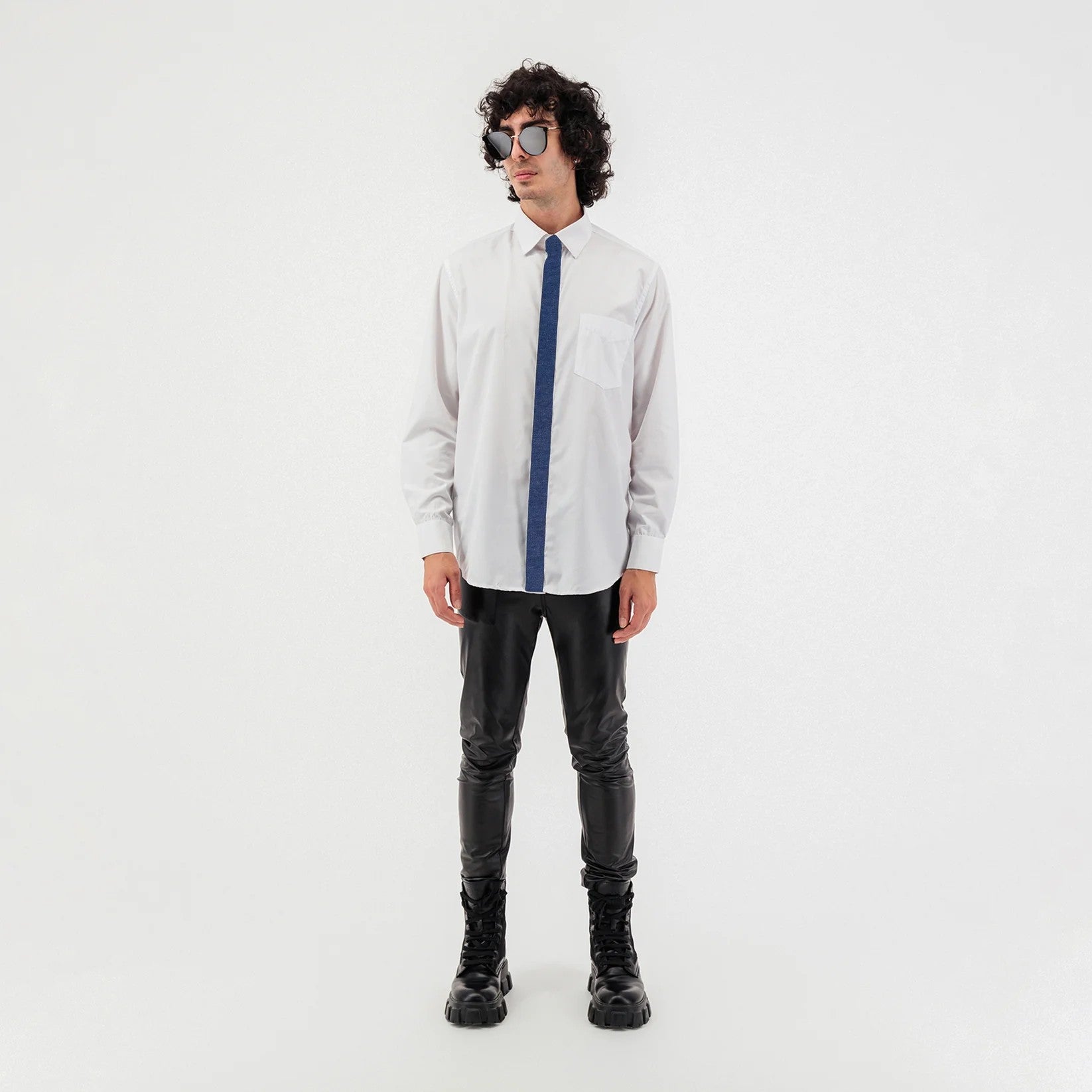 Denim Patch Long Sleeve Button Up Shirt