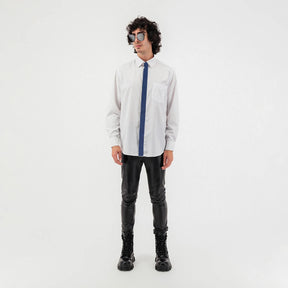 Denim Patch Long Sleeve Button Up Shirt