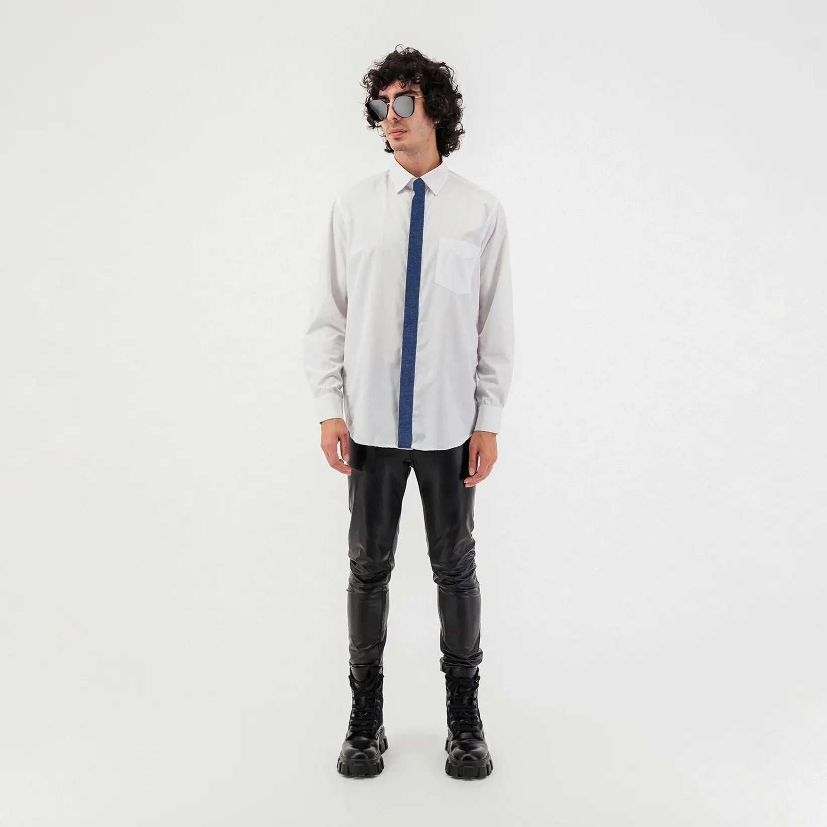 Denim Patch Long Sleeve Button Up Shirt