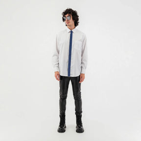Denim Patch Long Sleeve Button Up Shirt