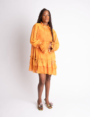 Ruffle Neck & Tiered Hem Mini Dress – Sunset Ember